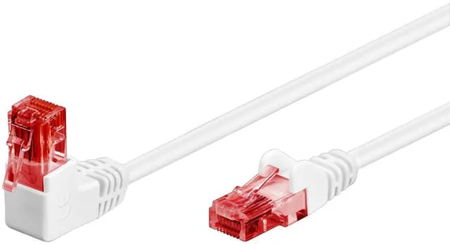 Goobay Patchkabel CAT 6, 1x 90° vinklad, U/UTP, vit kopparklädd aluminiumledare (CCA), snäpplås på toppen, 1 m