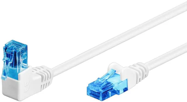 Patchkabel CAT 6A, 1x 90° vinklad, U/UTP, vit