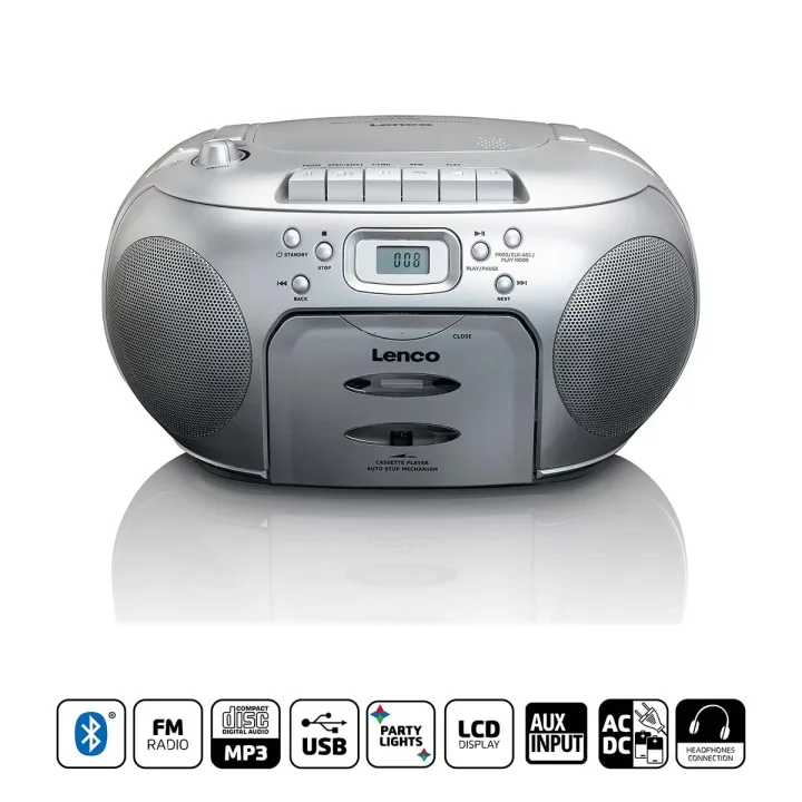 Lenco Bärbar FM-radio CD-kassettspelare Silver