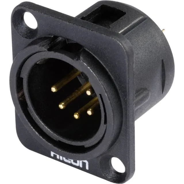 Hicon HI-X5DM-G XLR-kontakter, flänsstickkontakt rak, 5 poler, svart