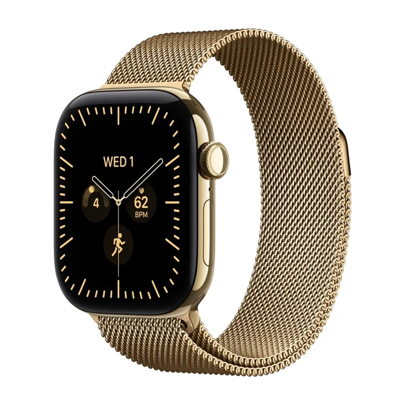 Apple Watch Series 12 GPS + Cellular 42 mm skinande guld titan med skinande guld Milanesisk loop