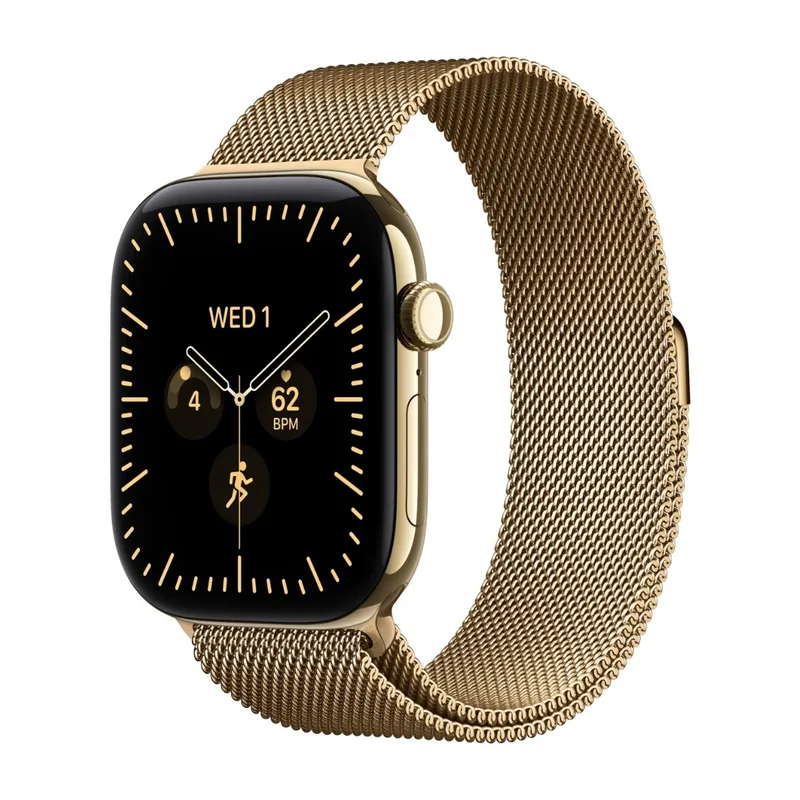 Apple Watch Series 12 GPS + Cellular 46 mm skinande guld titan, skinande guld Milanesisk loop, M/L