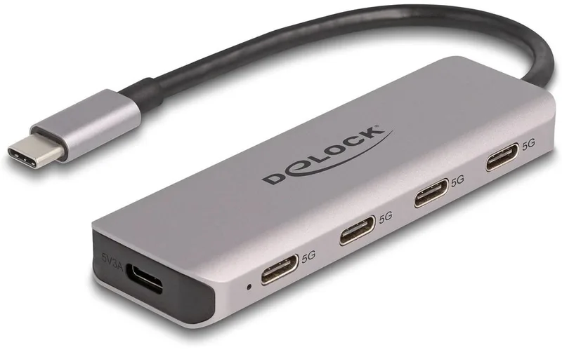 Delock 64238 USB-hubb 4 Port USB-C® USB 3.2 Gen1 5 GBit/s med USB-C-kontakt Grå 64238