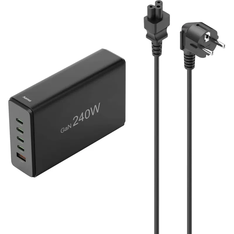 Hama Laddare GaN 240W PD/QC 4x USB-C 1x USB-A Svart