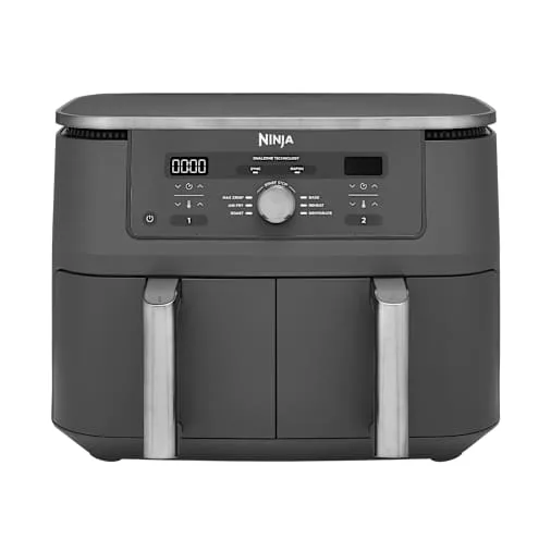 Ninja MAX digital airfryer dual zone, 2 lådor, 9,5 l, 6-i-1, ingen olja, Luftfritera, Max. krispighet, Ugnssteka, Baka, Värma Upp, Torka, Non-Stick, korgar som tål diskmaskin, Metallgrå DZ400EU