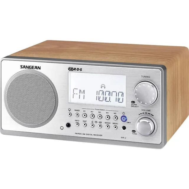 Bordsradio Sangean WR-2 FM, AM Valnöt, Silver