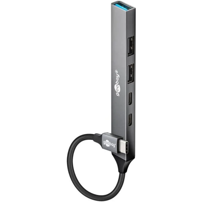 Goobay USB-C-hubb Slim, 5 portar, USB 3.2, ljusgrå