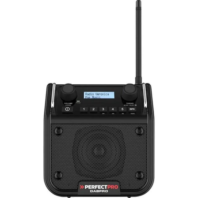 Byggarbetsradio PerfectPro DABPRO DAB+, FM Stötsäker, Stänkvattenskyddad, Dammtät Svart