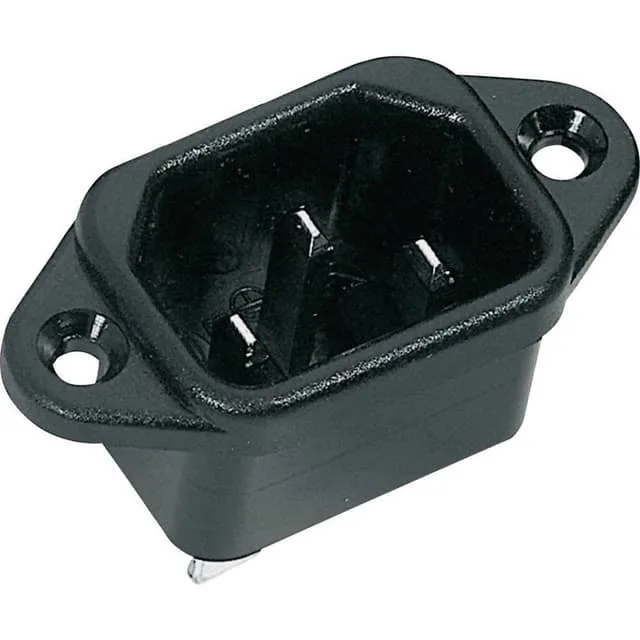 K & B 42R021212 IEC-kontakt, hane inbyggd vertikal, 10 A, svart
