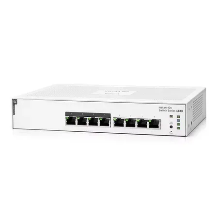 HPE Aruba Networking Instant On 1830 switch, 8 portar Gigabit, Class4 PoE 65 W, hanterad L2
