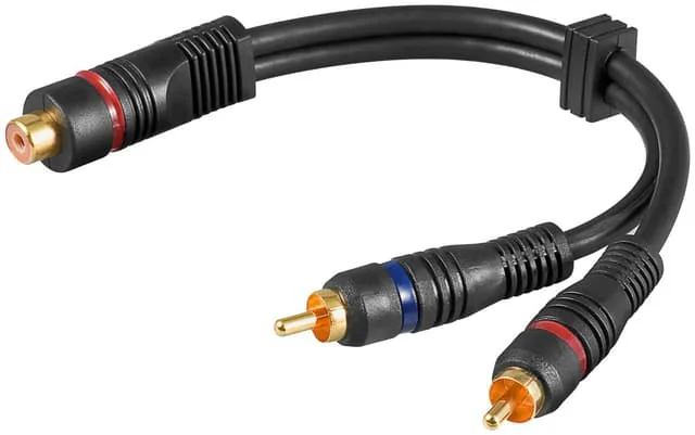 Y-splitterkabel, 2x RCA-kontakter till 1x stereo RCA-uttag