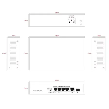 Ernitec ohanterad switch, 4 portar Gigabit