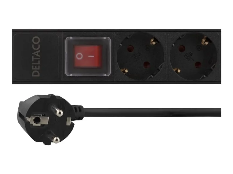 DELTACO GT-8512 grenuttag med 12 uttag, 2 m, svart