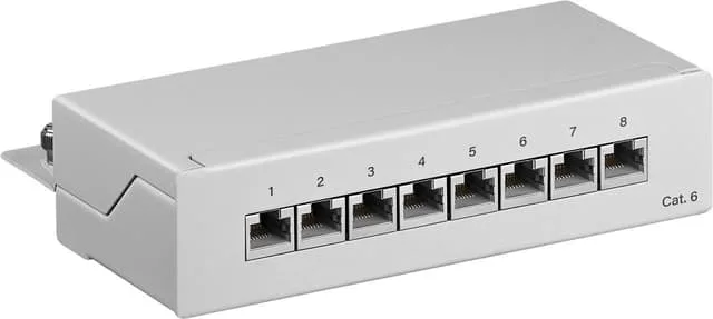 CAT 6 mini-/skrivbordskopplingspanel, 8 portar (1 HE)