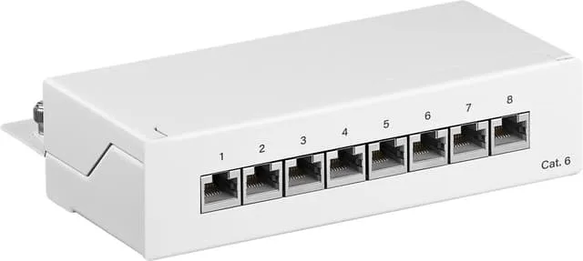 CAT 6 mini-/skrivbordskopplingspanel, 8 portar (1 HE)