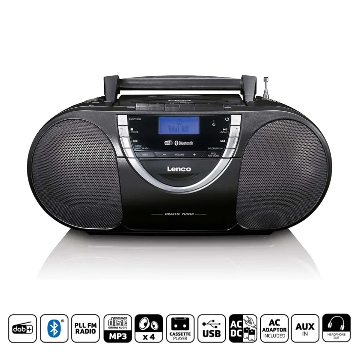 Lenco SCD-6900BK bärbar DAB+/FM-radio med CD, kassett och Bluetooth, svart