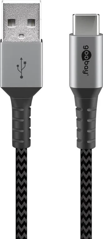 USB-C™ till USB-A textilkabel med metallkontakter 1 m