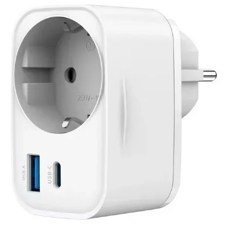 GEMBIRD 2-port USB fast charger with pass-through AC socket 20W