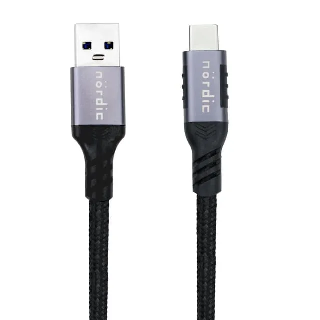 NÖRDIC 50cm USB3.2 Gen1 USB-C till A nylonflätad kabel