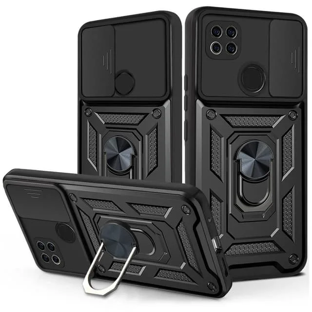 INF Magnetiskt armor kickstand-mobilskal med ring Svart