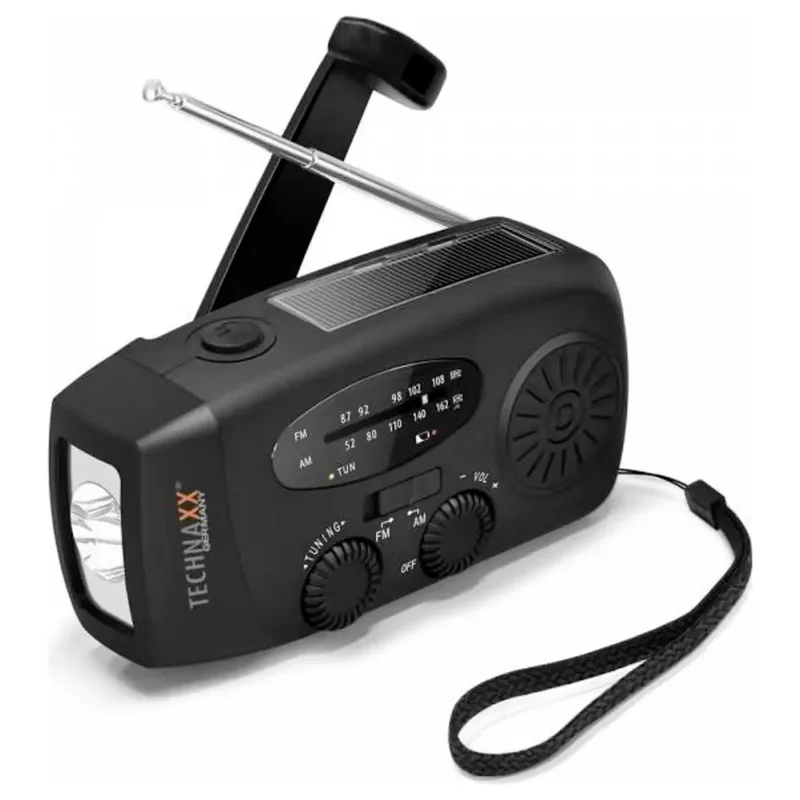 Technaxx TX-238 nödradio med handvev och solcellspanel, svart