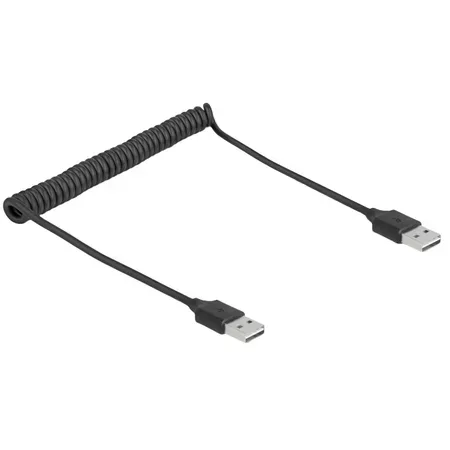 Delock EASY-USB 2.0 spiralkabel, USB-A hane till USB-A hane, 0,5–0,8 m, svart