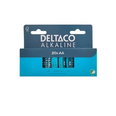 Deltaco AA alkaliska batterier, 20-pack