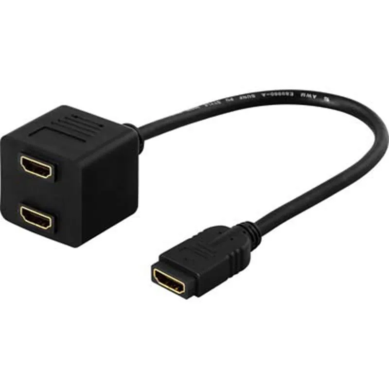 Deltaco HDMI-förlängningskabel Y-kabel, 1xHDMI hona till 2xHDMI hona