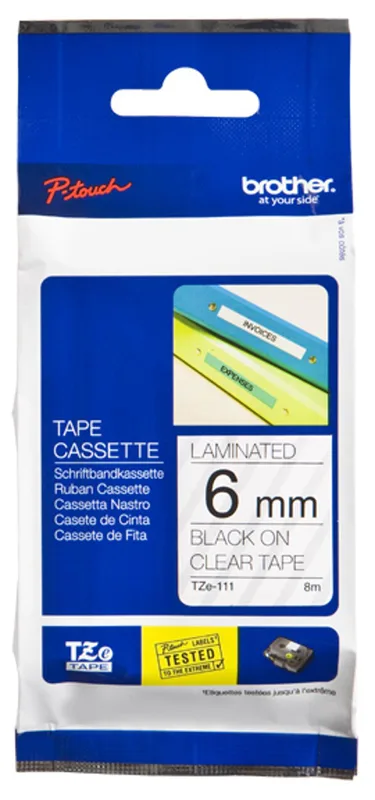Tape 6mm TZe-111 Svart/Transparent