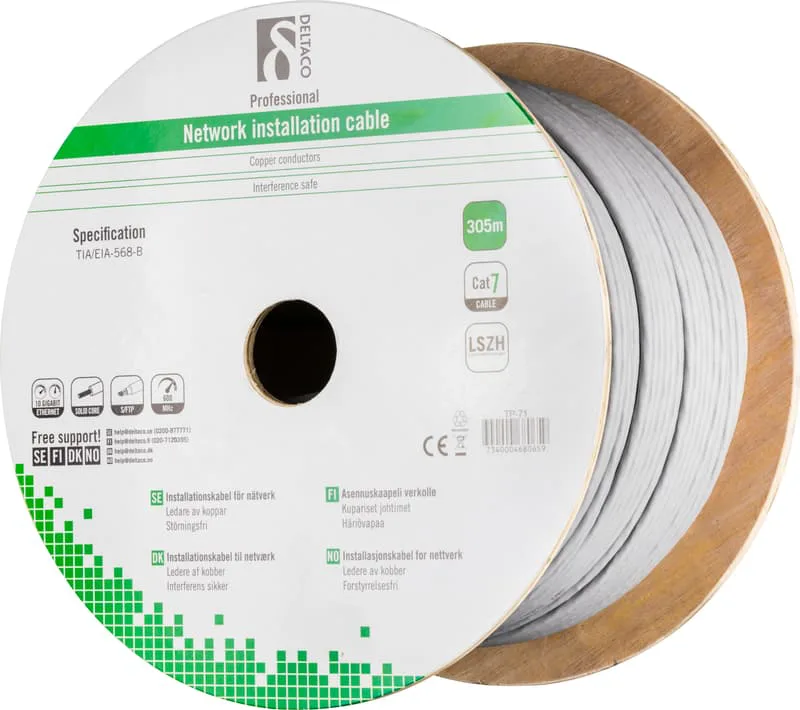 TP-kabel S/FTP, Deltaco Cat.7, LSZH, 305 meter
