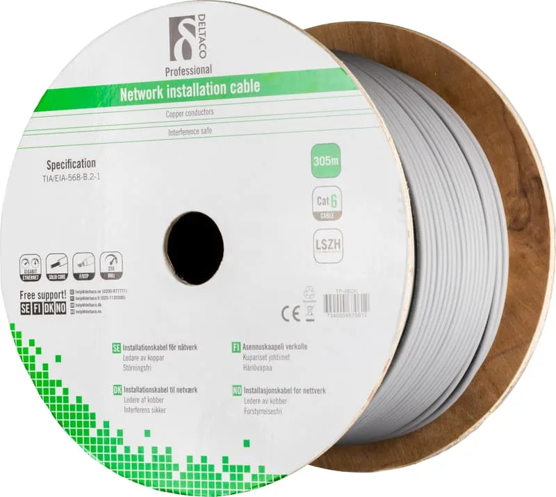 DELTACO LSZH FTP installationskabel, Cat6, 305m,grå (TP-48CH)