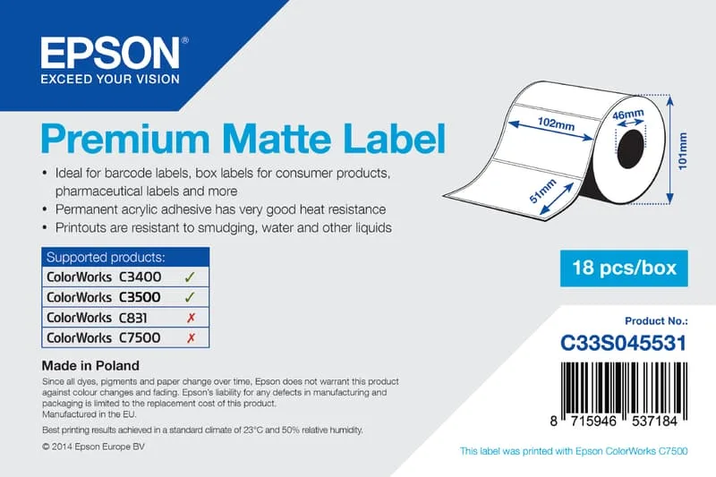 Etiketter Prem Matt Die-Cut 102mm x 51mm