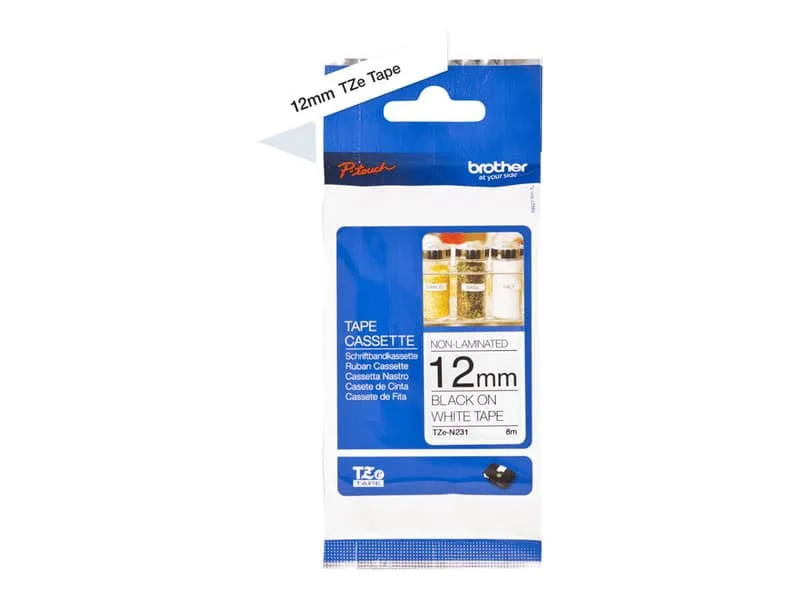 Tape 12mm TZe-N231 Svart/Vit No Laminate