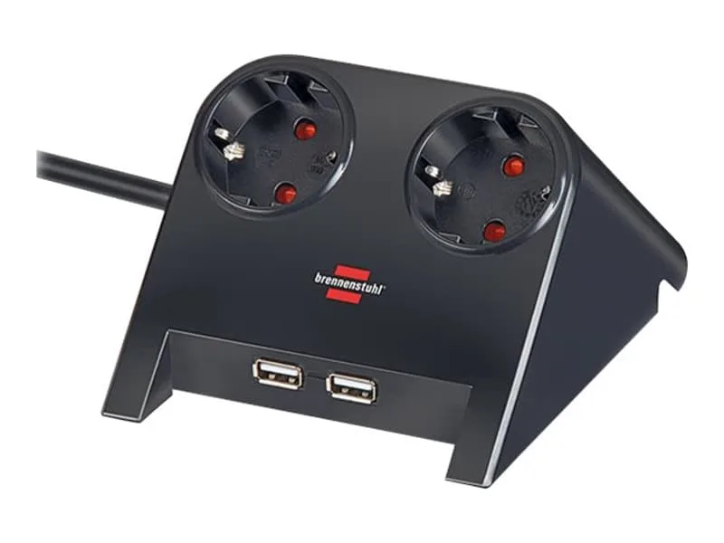 Brennenstuhl Desktop-Power bordsuttag med 2 USB, 1,8 m, svart