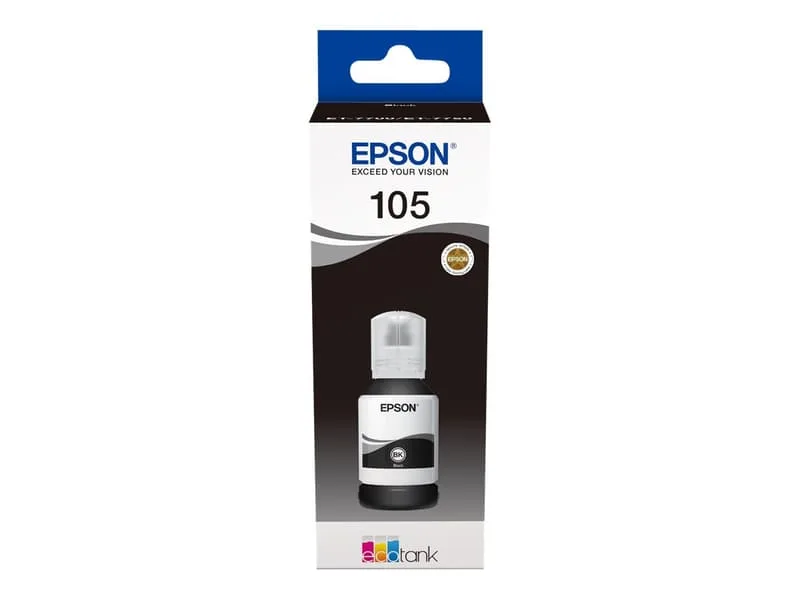 105 bläck kompatibel med Epson 105 106 bläckflaskor för Ecotank ET-7700 ET-7750 L7160 L7180 skrivare 2 multipack (svart x 2)