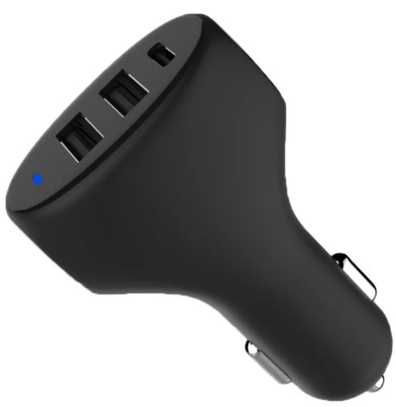 Billaddare 2xUSB-A 2.4A Smart + 1xUSB-C 3A Black
