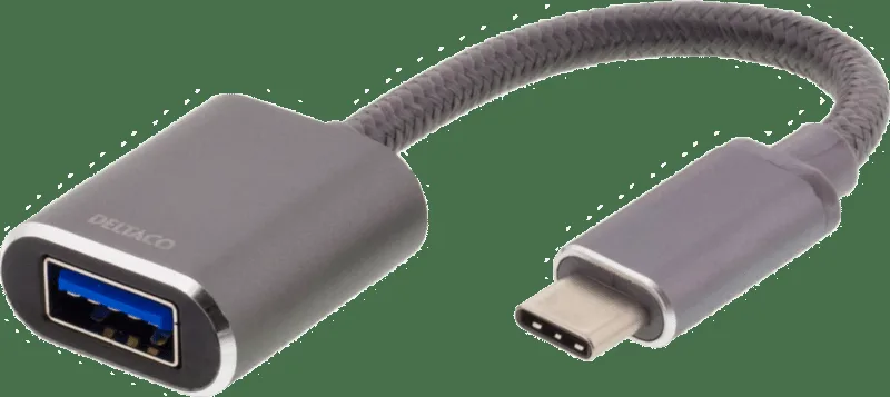 Adapter Deltaco USB-C till USB-A 3.1, OTG, aluminium
