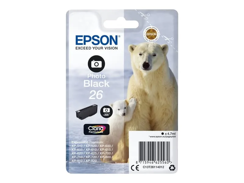 Epson Bläck Foto Svart 26 Claria Premium