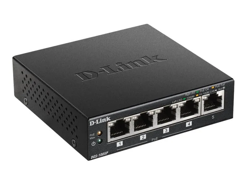 D-Link DGS 1005P PoE+-switch, 5 portar
