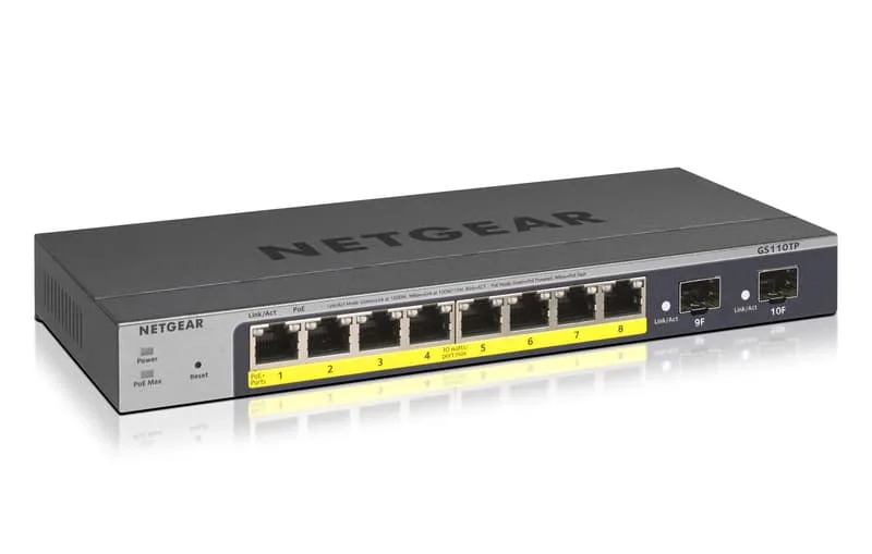 Netgear Pro GS110TPv3 hanterad PoE-switch, 8 portar + 2 SFP