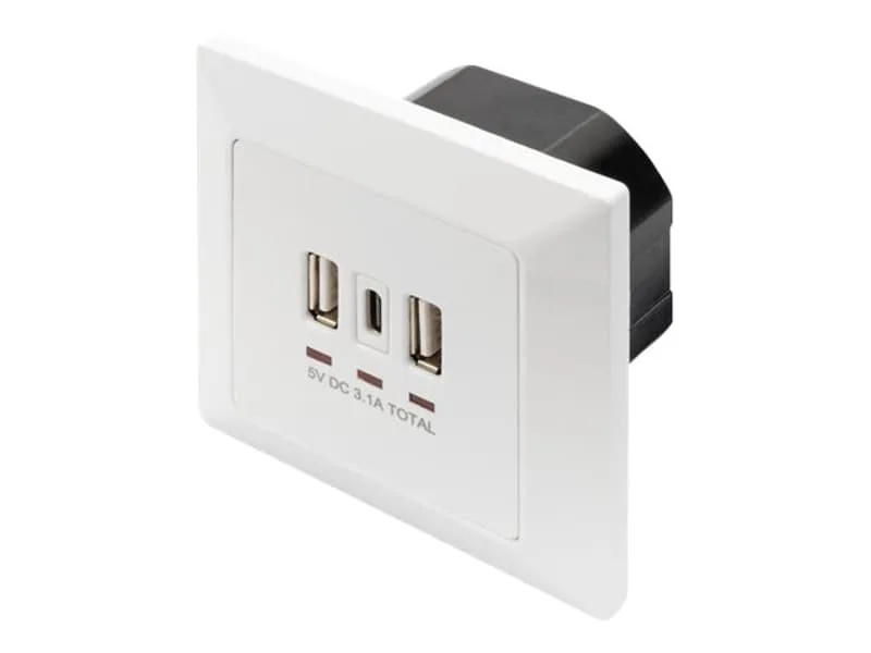 DA-70618 eluttag 2 x USB A + 1 x USB C Vit