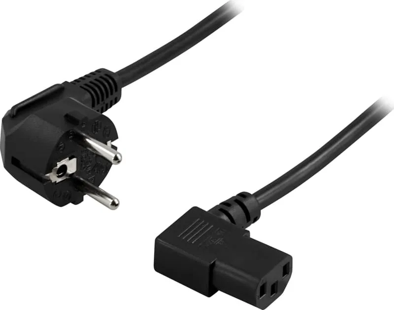 Strömkabel mellan dator och vägguttag, vinklad-vinklad, 2m