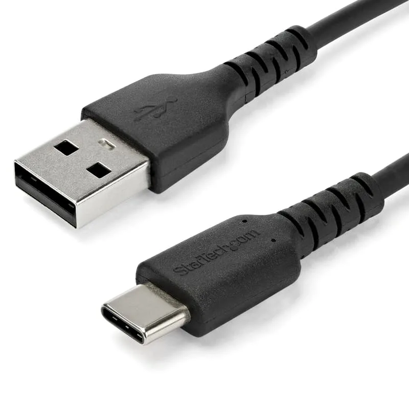 StarTech.com 2 m (USB-A till USB-C-snabbladdningskabel, robust, laddning och synkronisering, 3 A, USB 2.0, svart TPE-mantel och aramidfiber