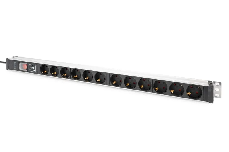 Strömuttag Med Aluminiumprofil Switch 12xCEE 7/3 16A 2m Kabel CEE 7/7