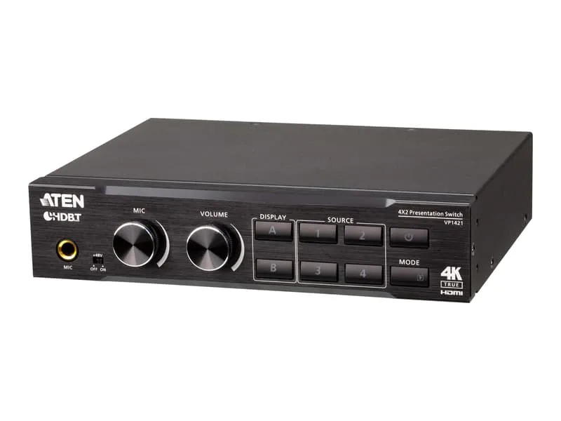4 x 2 True 4K presentation-matrisswitch med skalning, DSP och HDBaseT-Lite