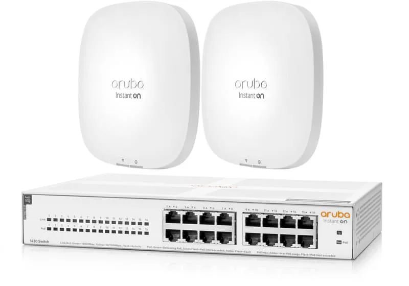 Networking Instant On 1430 16-Port Gigabit PoE 64W Switch + 2X HPE Instant On AP22 Indoor