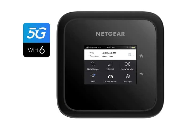 NETGEAR Nighthawk M6 5G WiFi 6 Mobile Hotspot Router (MR6150) – Perfekt resekompanjon för snabba, säkra anslutningar upp till 2,5 Gbit/s – Dela med 32 enheter – Olåst, stöder internationell roaming