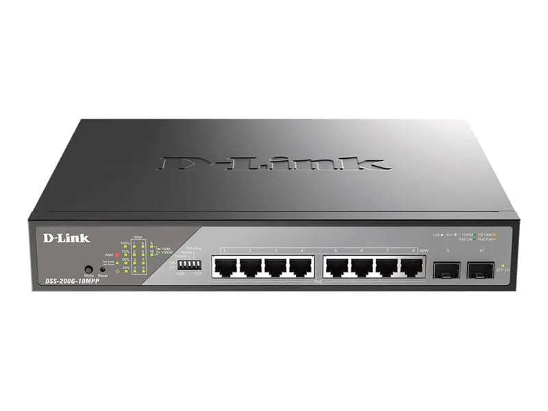 D-Link DSS-200G-10MP/E nätverksswitchar hanterad L2 Gigabit Ethernet