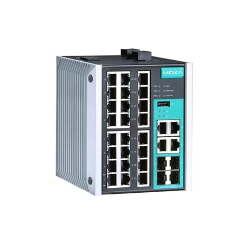 Moxa EDS-528E-4GTXSFP-LV industriell switch, 24 FE, 4 GE och 4 SFP
