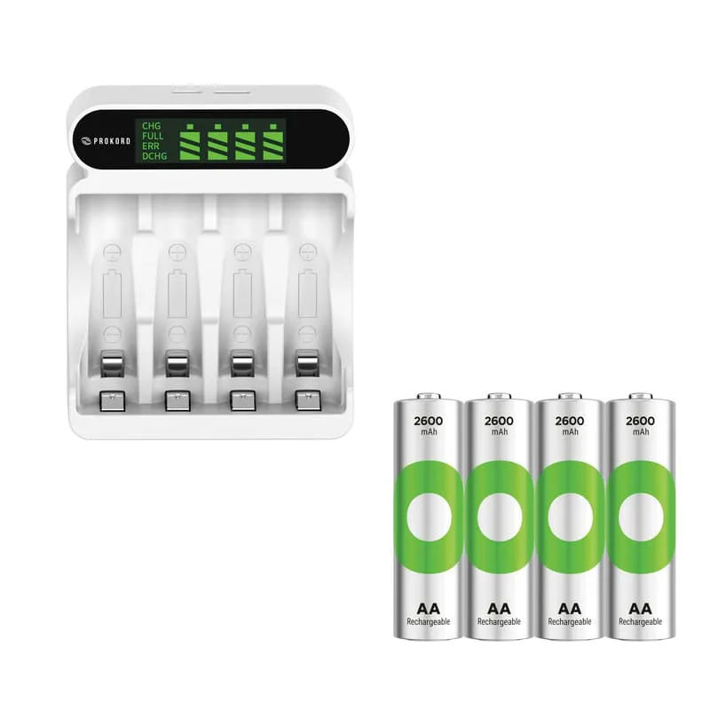 Prokord Battery Charger AA/AAA + Batterier KIT
